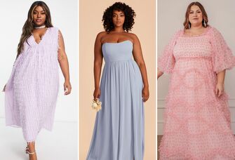 Collage of three gorgeous plus-size bridesmaid dresses