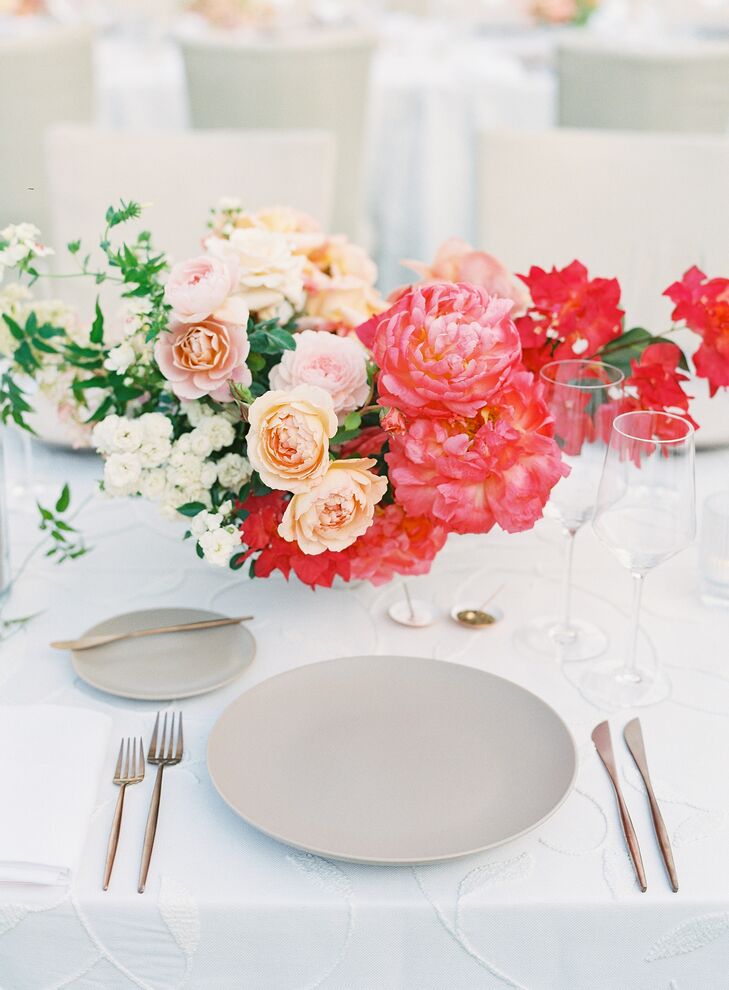 Vibrant Pink Centerpieces for Reception at The Inn at Rancho Santa Fe in California
