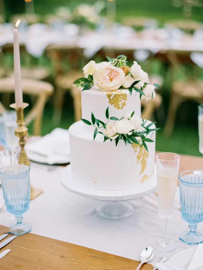 Two-Tier Wedding Cake With Gold Leafing