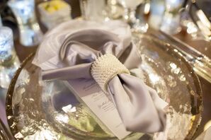 Gray Linen Napkin with Pearl Napkin Ring