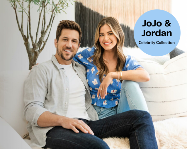 JoJo Fletcher and Jordan Rodgers with a graphic that says “JoJo & Jordan Celebrity Collection.”