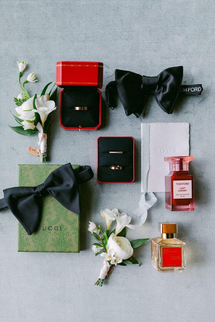 Groom Accessories, Bow Ties, Cologne, Boutonnieres, Vow Books and Wedding Rings