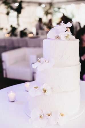 Asymmetric Buttercream Cake with White Orchids