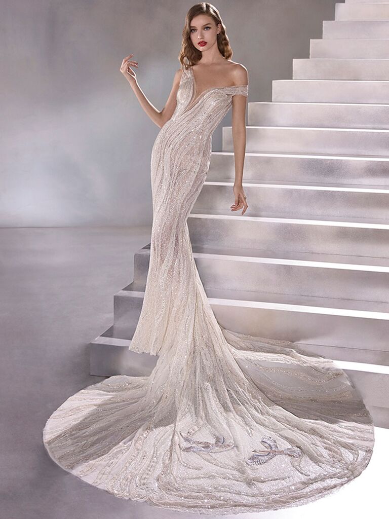 Atelier Provonias wedding dress off-the-shoulder beaded mermaid gown