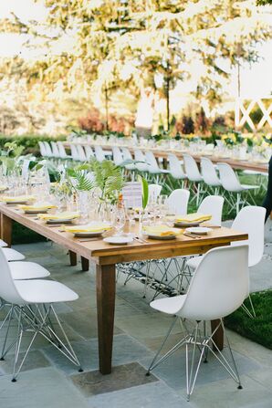 Long Banquet Table at Modern Backyard Reception
