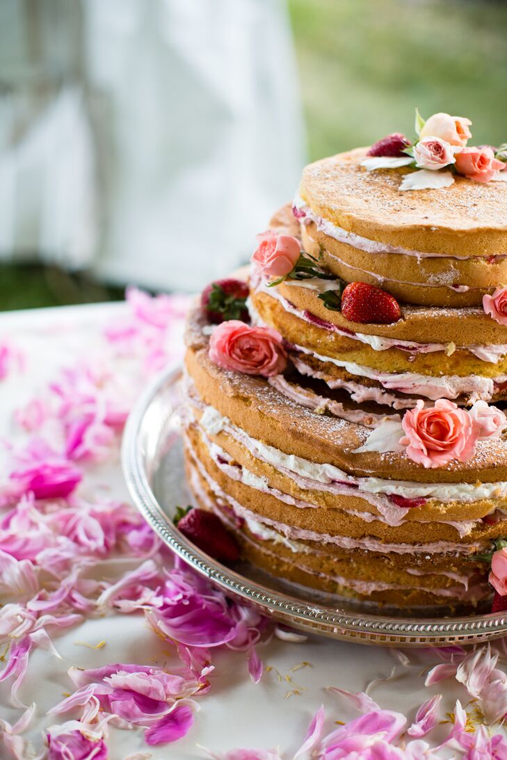 Three-Tier Naked Cake with Strawberries and Roses