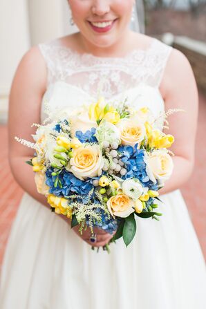 Blue, Yellow and Ivory Bridal Bouquet