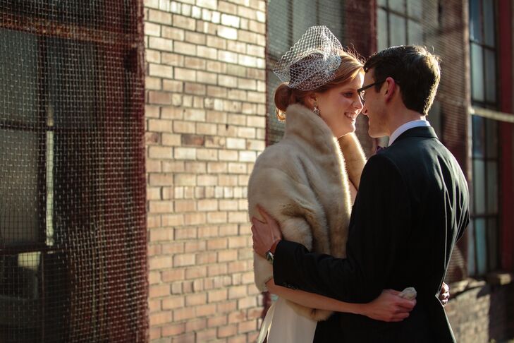 Inspired by the Portland Company, a former locomotive foundry, Karen and Casey went with an industrial-meets-vintage-chic theme for their late-November nuptials. The couple chose a palette rich in deep purple, gray and pops of vibrant turquoise and filled the raw, organic space with rustic, DIY and antique touches.