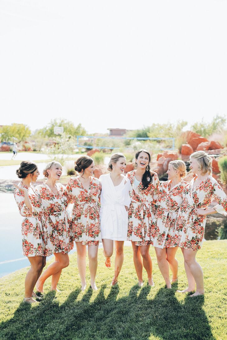 A great gift for bridesmaids is cute, matching getting-ready robes.