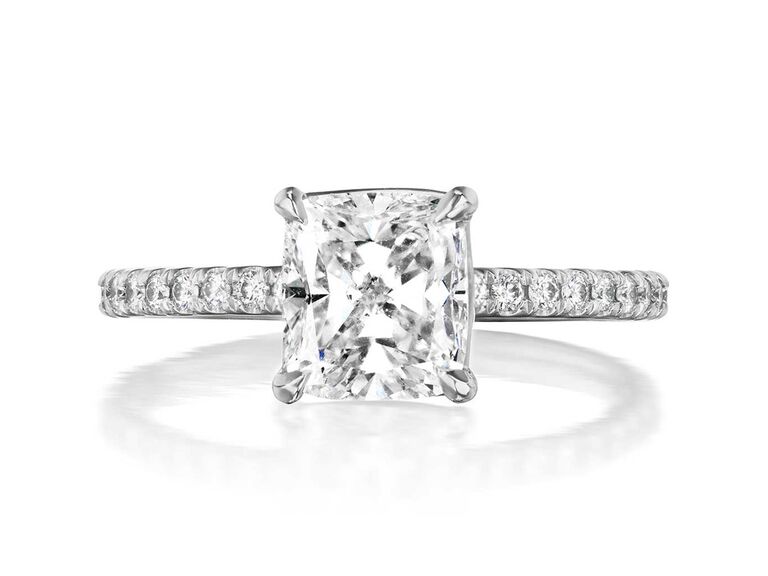 greenwhich st. jewelers diamond cushion cut engagement ring and round diamond band
