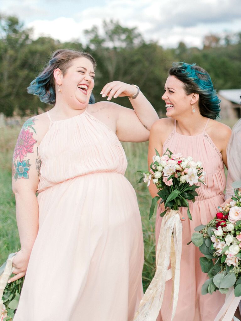 Bridesmaid half updo with colored tips