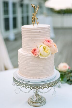 Blush Wedding Cake with Custom Gold Initial Topper