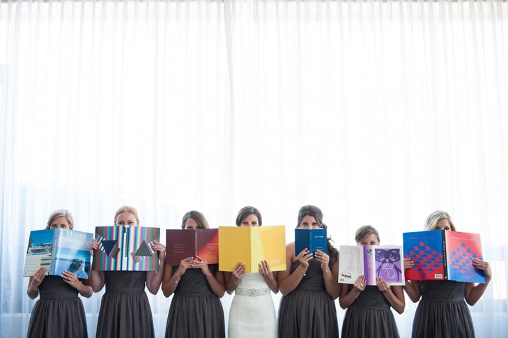 Bridesmaids Posing with Books