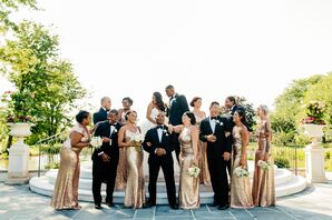 Glamorous Bridesmaids in Gold Sequined Gowns