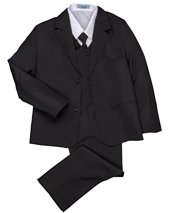 Little Tuxedos "Mason" Kids Black Suit (5-Piece Set) Flower Girl Dress and Ring Bearer Outfit - 1