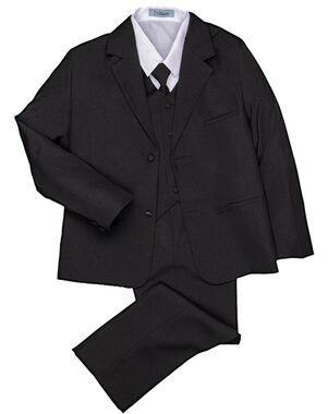 Little Tuxedos "Mason" Kids Black Suit (5-Piece Set) Flower Girl Dress and Ring Bearer Outfit