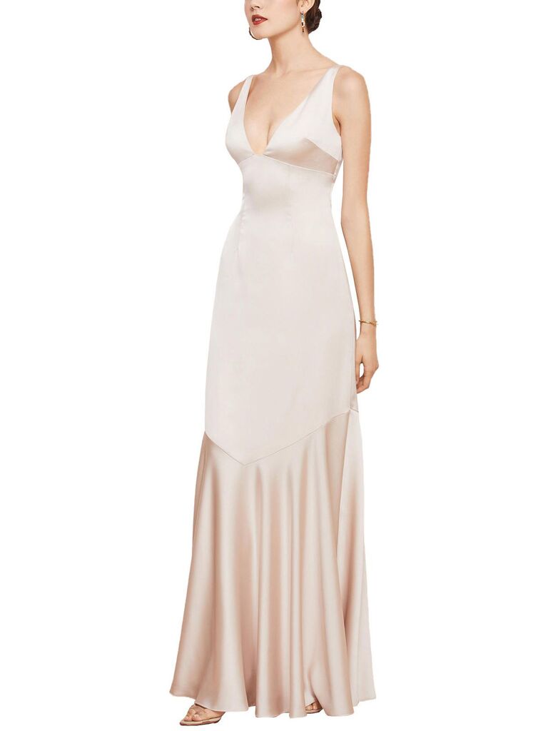 Silky sexy blush pink bridesmaid dress