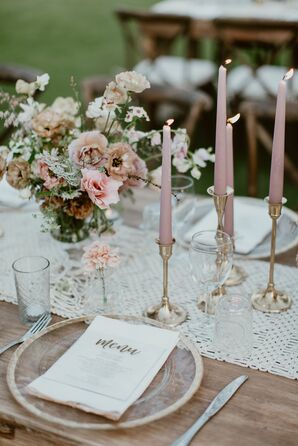 Place Setting with Menu and Dusty Pink Candles
