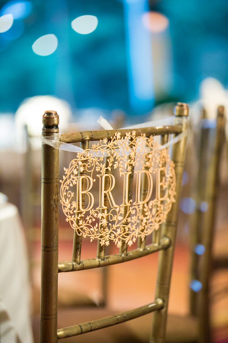 Gold Bride Sign on Back of Chair