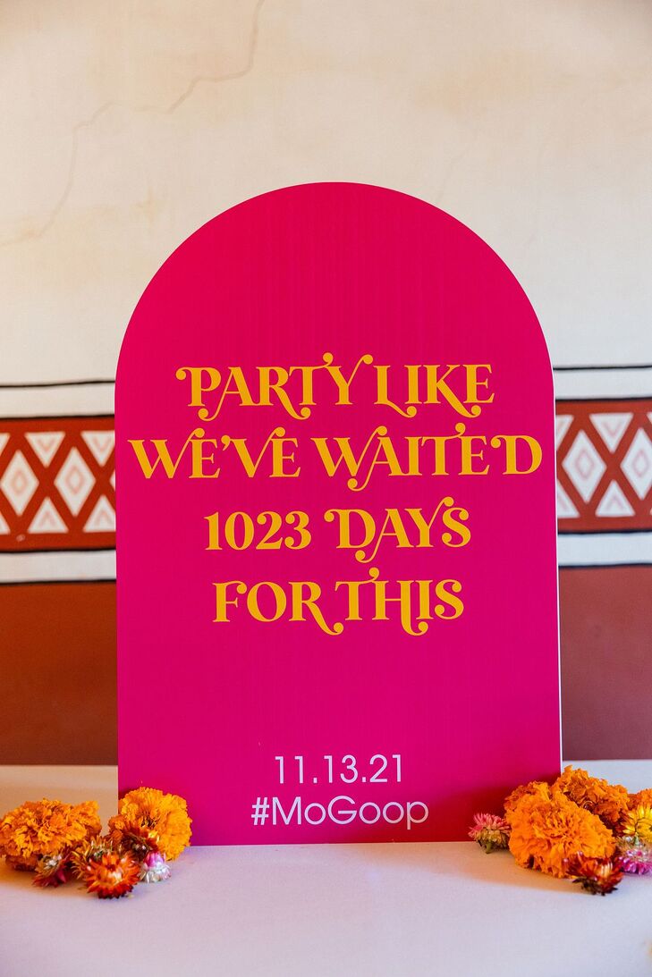 Funny, Colorful Wedding Reception Sign About COVID-19 Pandemic Postponement