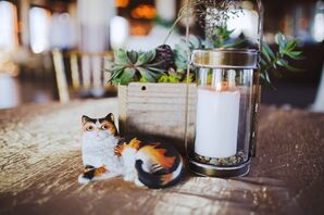 Whimsical Cat, Candle and Succulent Centerpiece