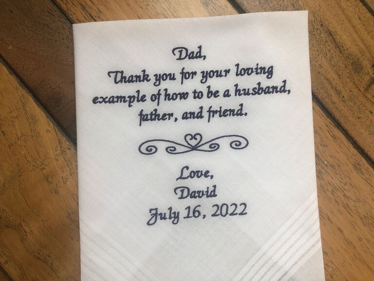 Custom embroidered handkerchief son to dad wedding gift