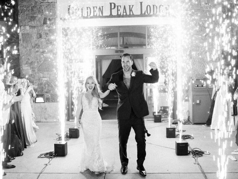 Cold sparkler machines used as the couple's wedding exit.