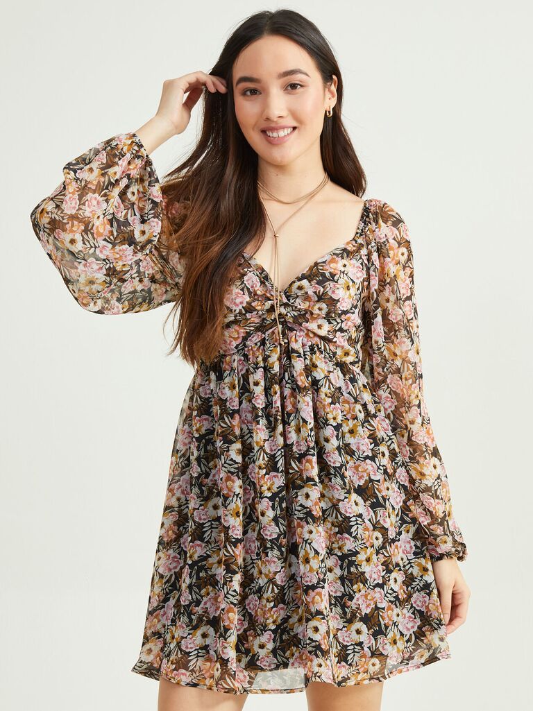 floral mini dress with long sleeves