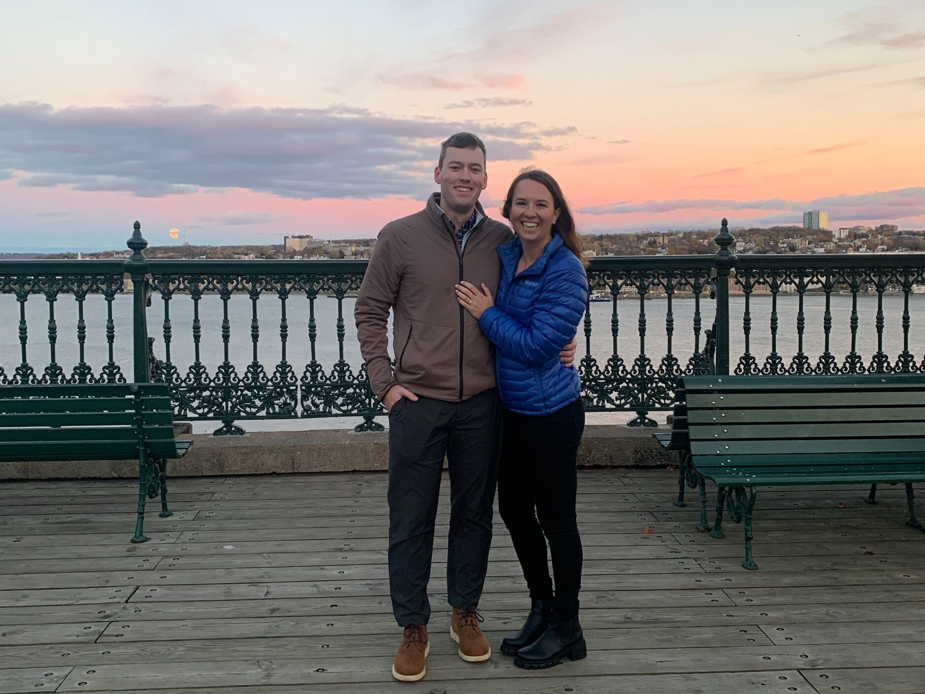 Picture of Ryan proposed in Quebec City as the sunset and the full moon began to rise. It was our third time visiting Quebec City!