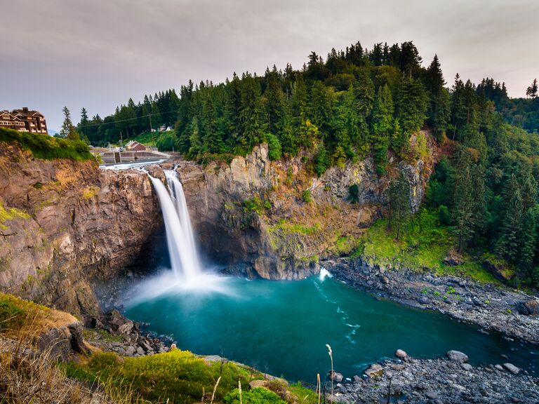 Landscape of Snoqualmie Falls in Seattle, Washington State
