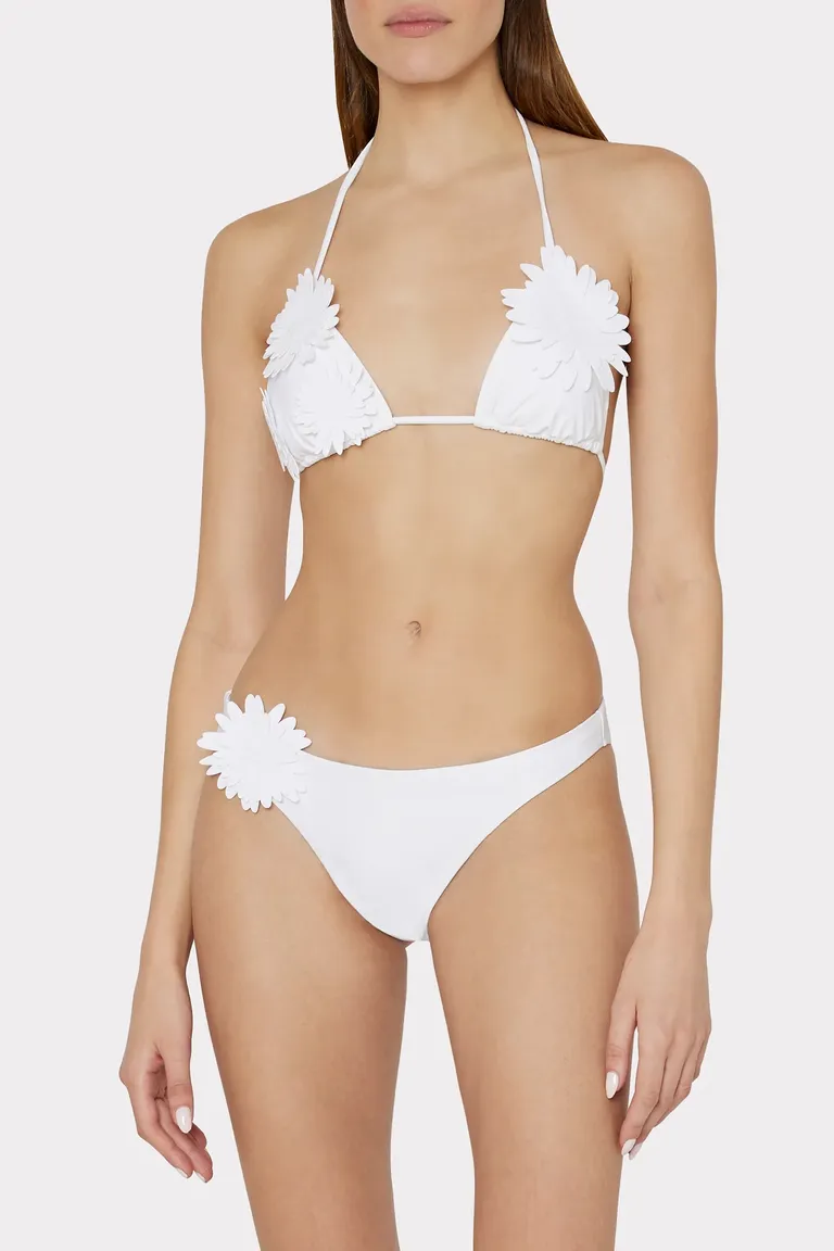 white bikini with floral applique details