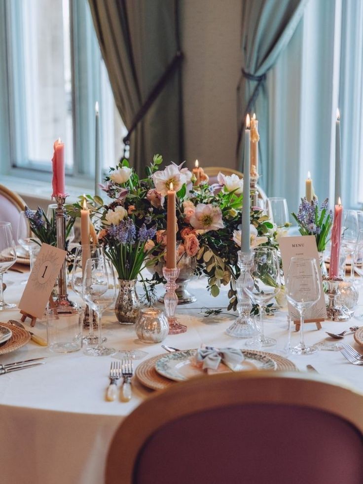 centerpiece with colorful taper candles