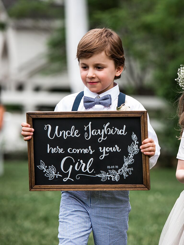 Cute ring bearer chalkboard wedding sign