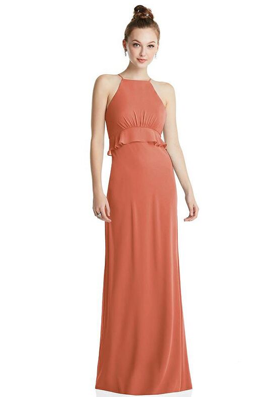 Dessy Group Bias Ruffle Empire Waist Halter Maxi Dress with Adjustable Straps - TH083 Halter Bridesmaid Dress - 1