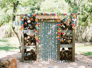 Woodshed Altar Covered with Bright Flowers
