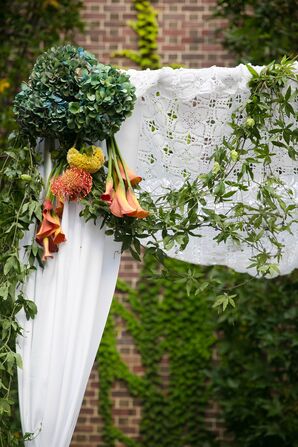 Natural, Whimsical Chuppah Flower Arrangements