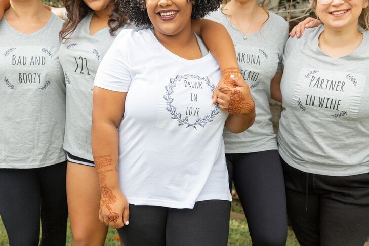 Wedding Party in Custom T-Shirts While Getting Ready