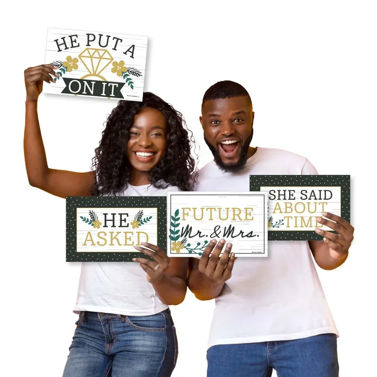 'She said yes' black and white engagement photo prop sign set