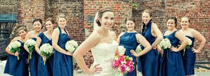 Bridesmaids in Navy Dresses of Different Styles