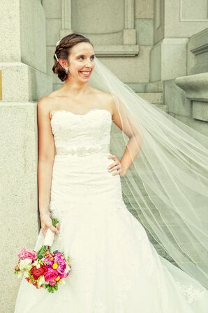 Bride in a Trumpet Style Lace Wedding Dress with Belt