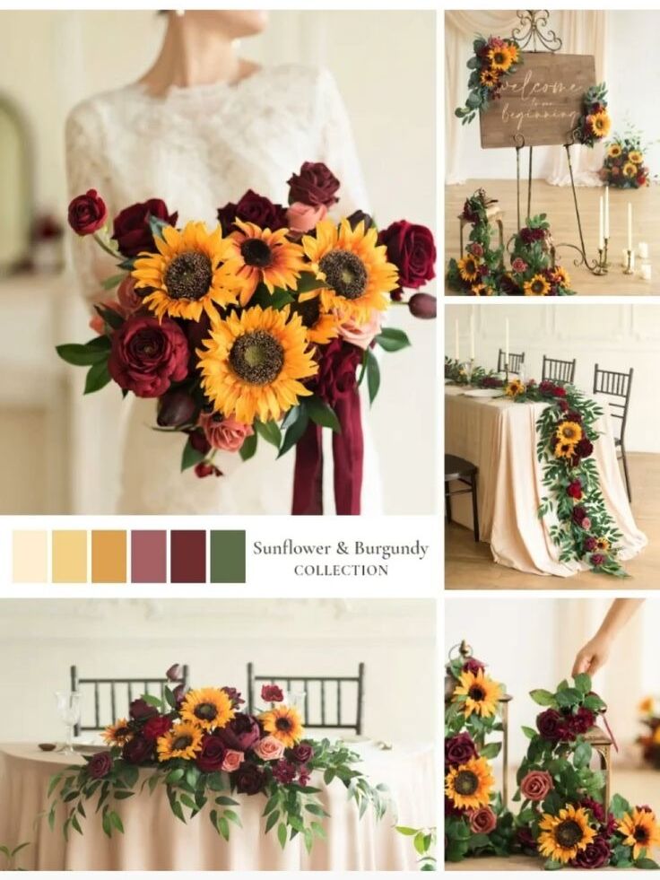 Picture of Sunflowers & Burgundy Roses