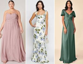 collage of three spring bridesmaid dresses