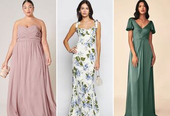 collage of three spring bridesmaid dresses