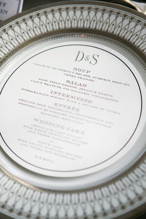 Circular Personalized Menu Cards in Silver and Black
