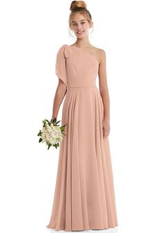 Dessy Group One-Shoulder Scarf Bow Chiffon Junior Bridesmaid Dress - JR561 One Shoulder Bridesmaid Dress