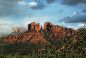 Arizona, Sedona, Rock formation at dusk