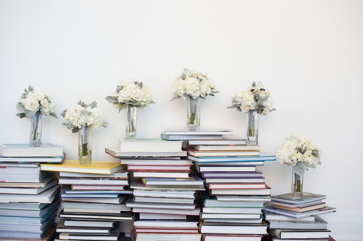 Ivory Bouquets Stacked on Books