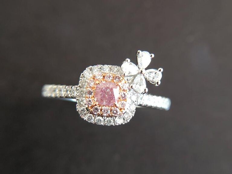 Luster Gems pink diamond engagement ring with white diamonds in white gold