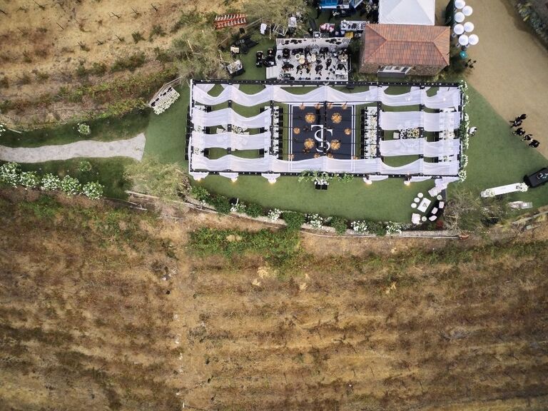 drone wedding photography, outdoor wedding ceremony shot