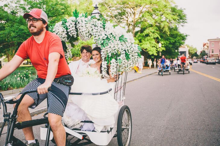 After the ceremony, Courtney, Joe and the wedding party took rickshaws to the reception. “The people of Charleston honked, waved, clapped and screamed 'congratulations' as we rode by,” Courtney says.